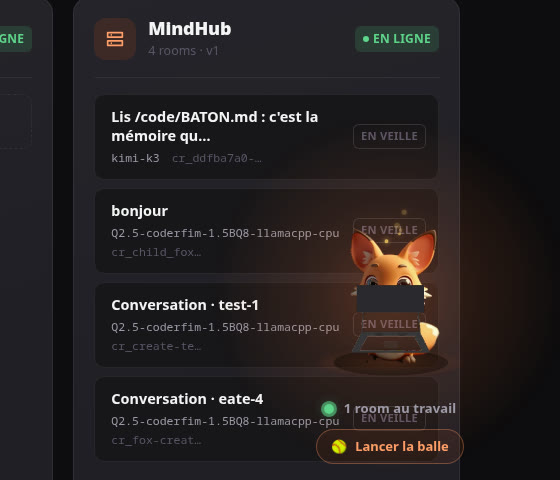 FoxBot typing on its laptop while an agent works